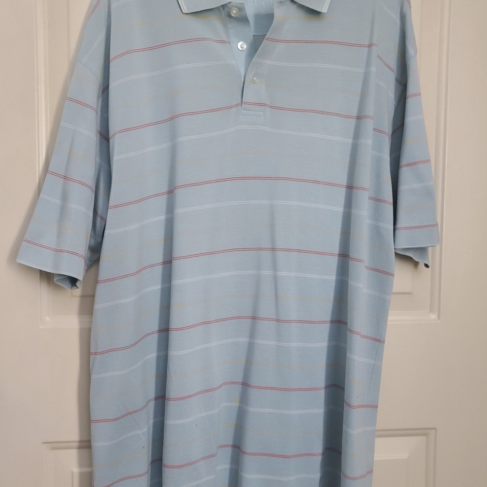 Cutter & Buck Men's Light Blue Striped Polo Shirt Large - Picture 6 of 11